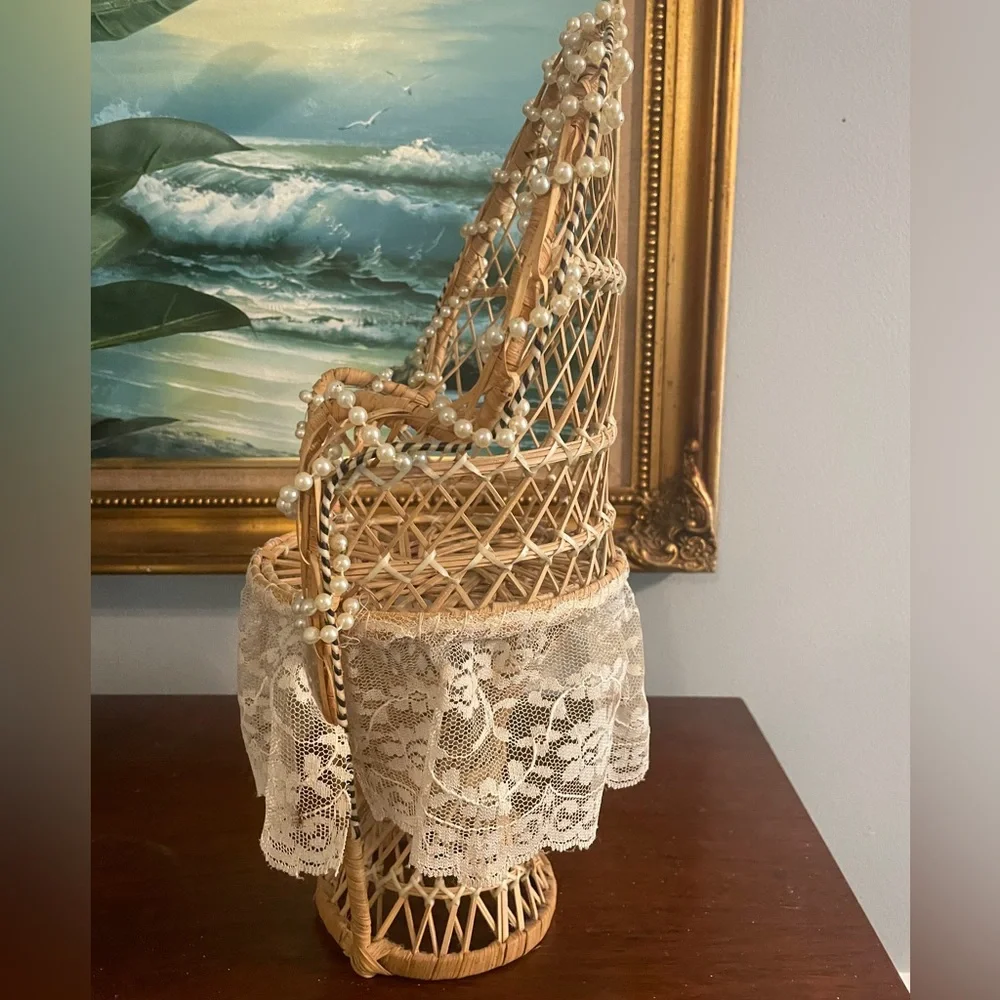Peacock Chair-style Plant Stands / doll chairs wicker rattan boho decor MCM